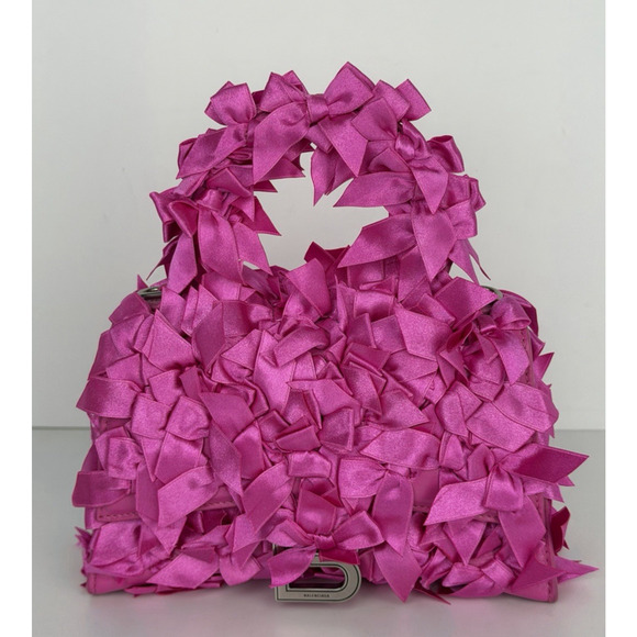 Balenciaga Satin Bow-Embellished Hourglass Top Handle Bag in Fuchsia B1 - Picture 2 of 15